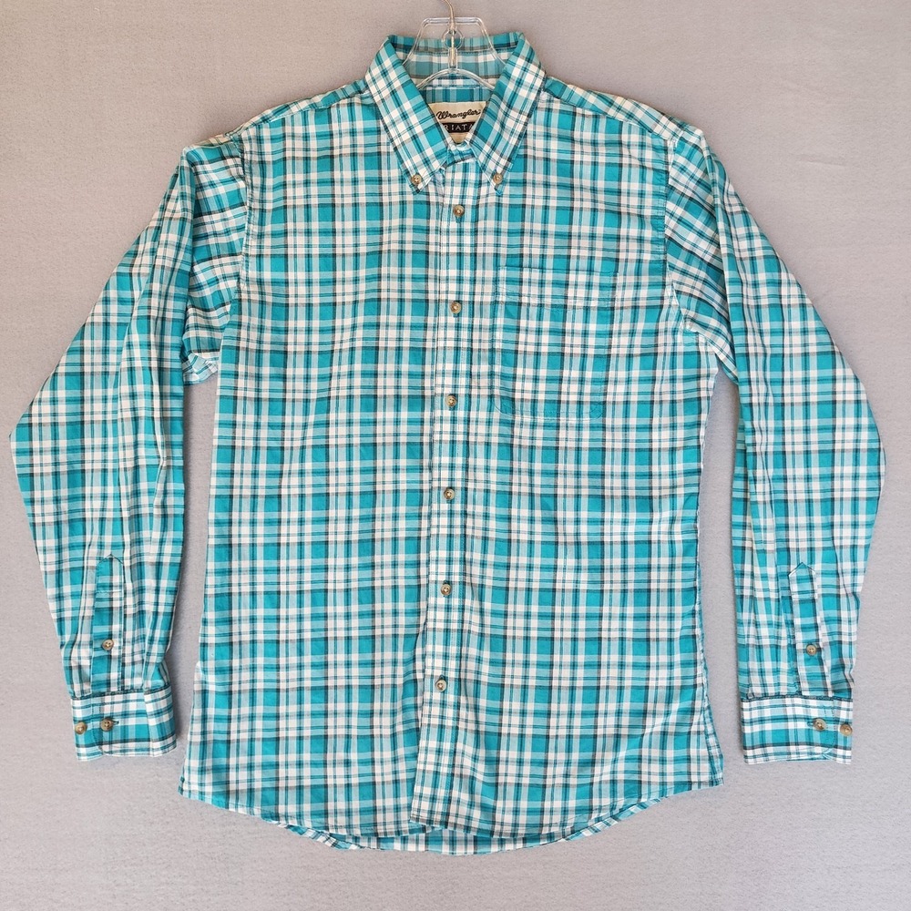 Wrangler Riata Men's XL Plaid Button Down Shirt Turquoise Blue Western Cowboy...